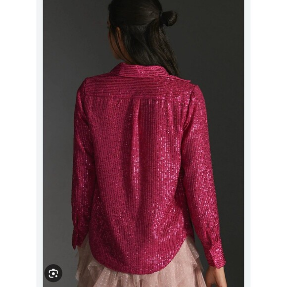 Anthropologie Pink The Remie Sequin Button Down Size Medium - Picture 10 of 11